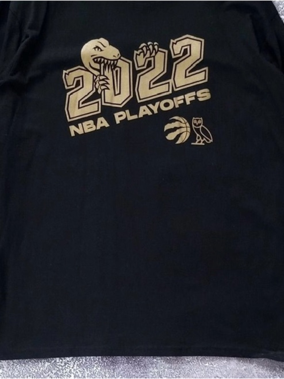 Drake OVO Toronto Raptors 2022 NBA Playoffs Black & Gold Long Sleeve Shirt